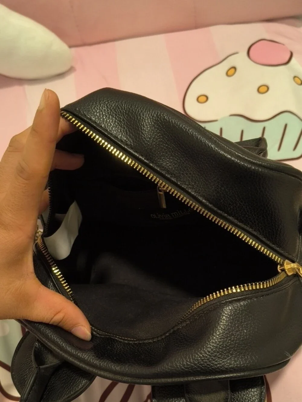 Black Quilted Crossbody Bag with Pink Bow
